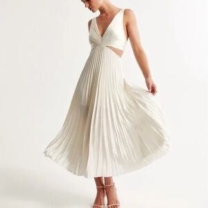Abercrombie & Fitch Cream Pleated Midi Dress
